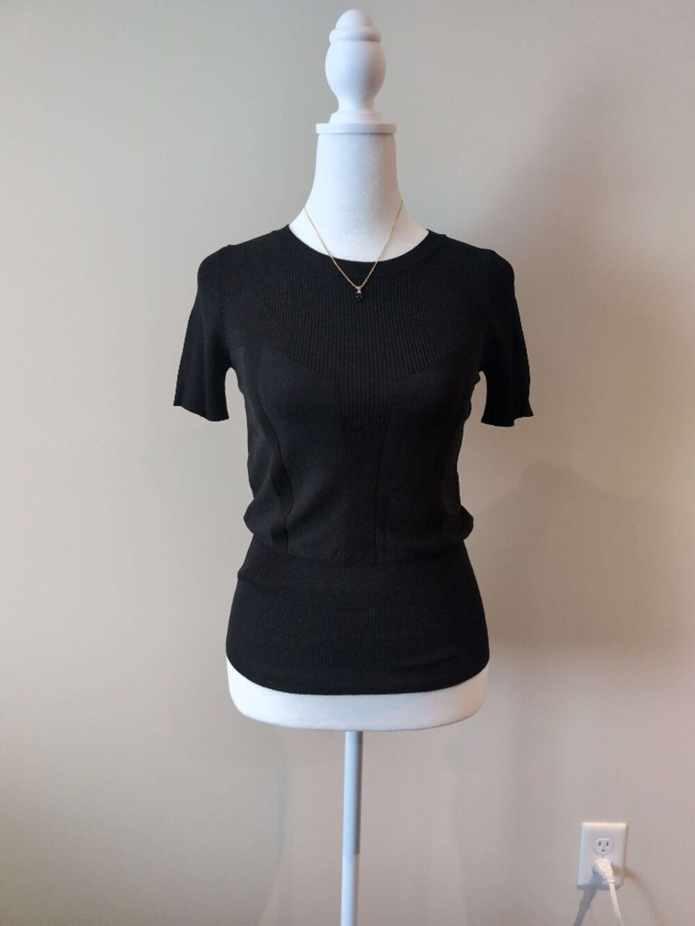 Zara Black Ribbed Knit Fitted Top